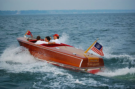 Cold-molded wood-epoxy reproduction of Chris-Craft Riviera